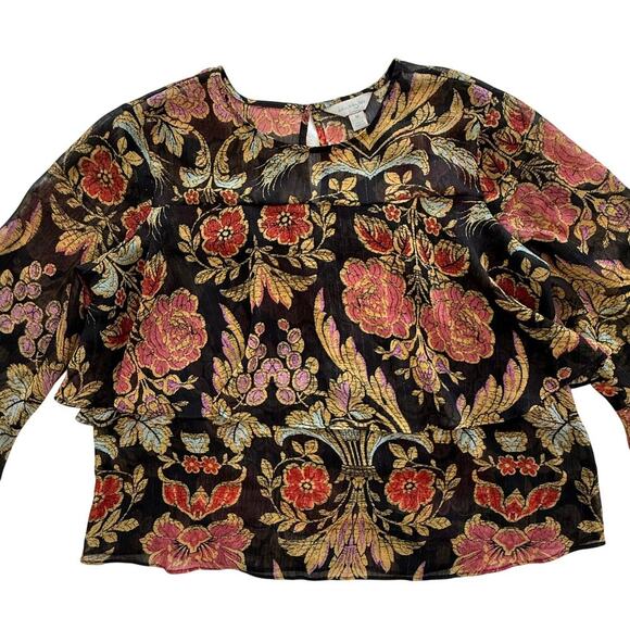 Belle + Sky Tops - Belle + Sky Floral Sheer Blouse | Size M | Romantic Botanical Print Vintage Top
